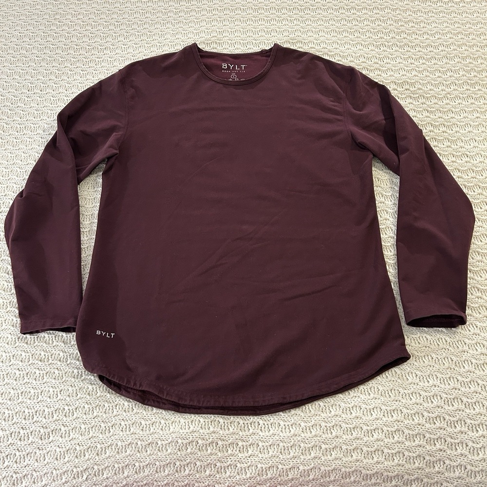 BYLT Men's Maroon Striped Drop Cut Long Sleeve Round Neck T-Shirt - Large